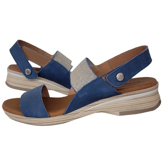 Paula Urban Nabuk Sandal Tan & Marino Blue Size 9.5 4-8443 NIB - Picture 2 of 4